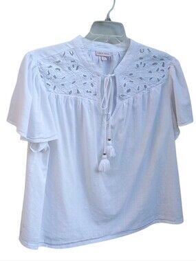 Knox Rose White Eyelet Boho Tassel Tie Blouse sz XXL